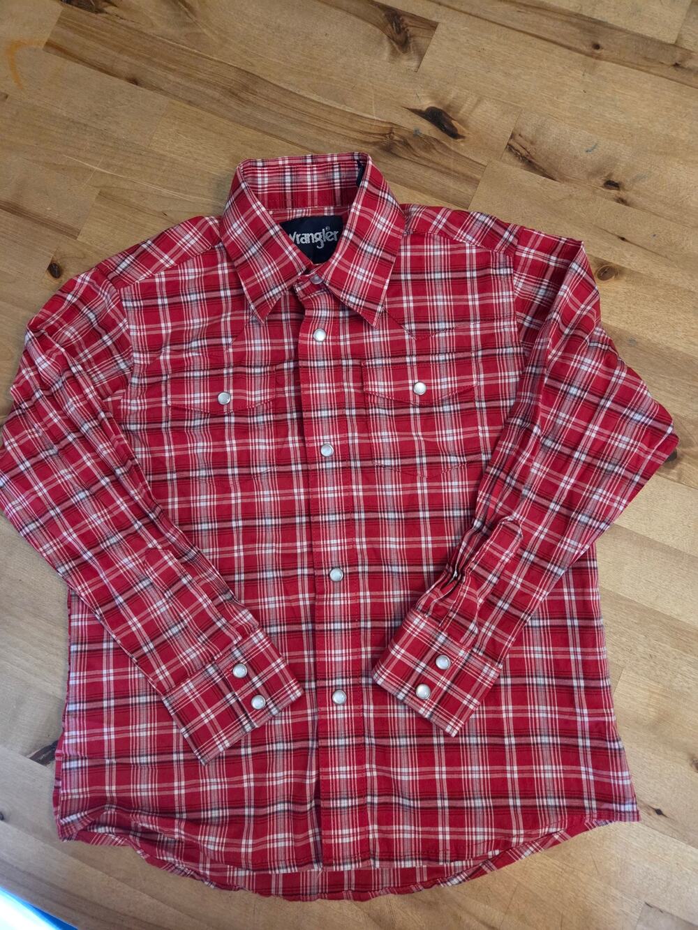 Wrangler Boys Size Small Red Plaid Long Sleeve Western Snap Button Shirt